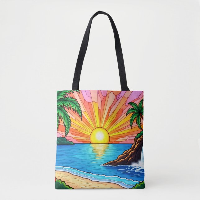 Tropical Stained Glass Sunset Tote Bag  (Vorderseite)