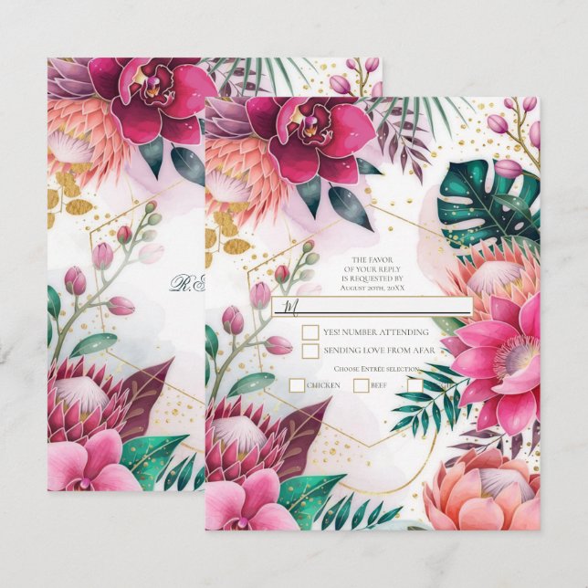 Tropical Stardust Garden Floral Paradise R.S.V.P. Einladung (Vorne/Hinten)