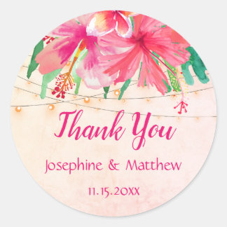 Tropical String Lights Floral Wedding Vielen Dank Runder Aufkleber