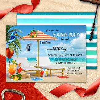 Tropical Summer Beach Birthday Party Einladung