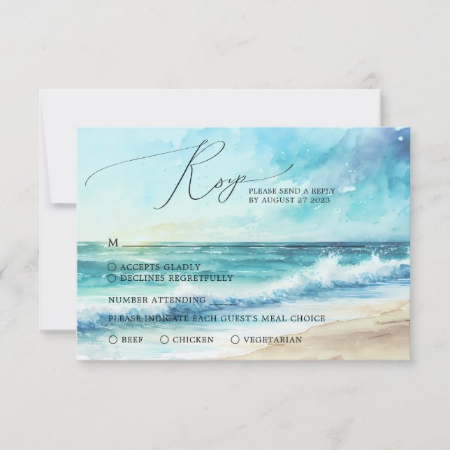 Tropical Summer Beach Hochzeit RSVP Karte (Vorderseite)