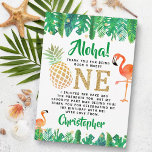 Tropical Summer Beach Luau Boys 1. Geburtstag Dankeskarte<br><div class="desc">Dankeschön im Stil mit diesen trendigen 1. Geburtstag Dankeschön Karten. Die Vorlagenformulierung ist einfach zu personalisieren und Ihre Familie und Freunde werden begeistert sein,  wenn sie diese fantastischen Dankesworte erhalten.</div>