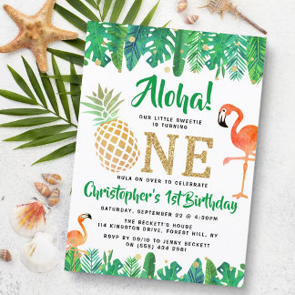 Tropical Summer Beach Luau Boys 1. Geburtstag Einladung