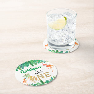 Tropical Summer Beach Luau Boys 1. Geburtstag Runder Pappuntersetzer