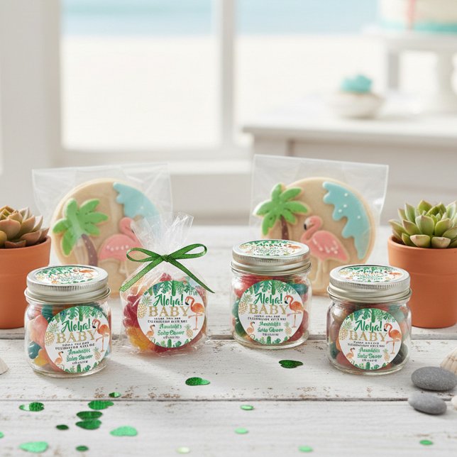 Tropical Summer Beach Luau Boys Baby Dusche Runder Aufkleber (Von Creator hochgeladen)