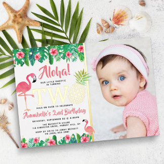 Tropical Summer Beach Luau Girl 2. Geburtstag Foto Folieneinladung