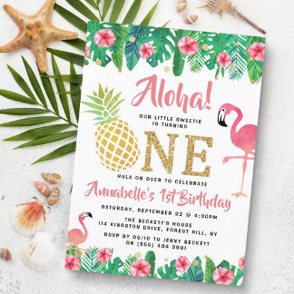 Tropical Summer Beach Luau Girls 1. Geburtstag Einladung