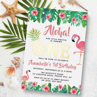 Tropical Summer Beach Luau Girls 1. Geburtstag Rea Folieneinladung