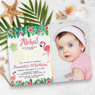 Tropical Summer Beach Luau Girls 1. Geburtstag Rea Folieneinladung