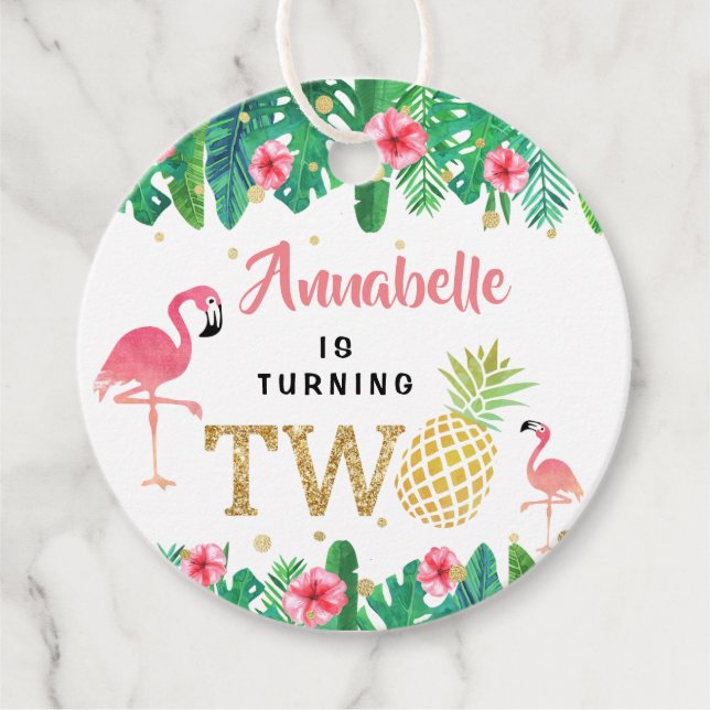 Tropical Summer Beach Luau Girls 2. Geburtstag Geschenkanhänger (Vorderseite)