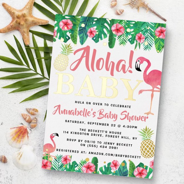Tropical Summer Beach Luau Girls Babydusche Real Folieneinladung (Von Creator hochgeladen)