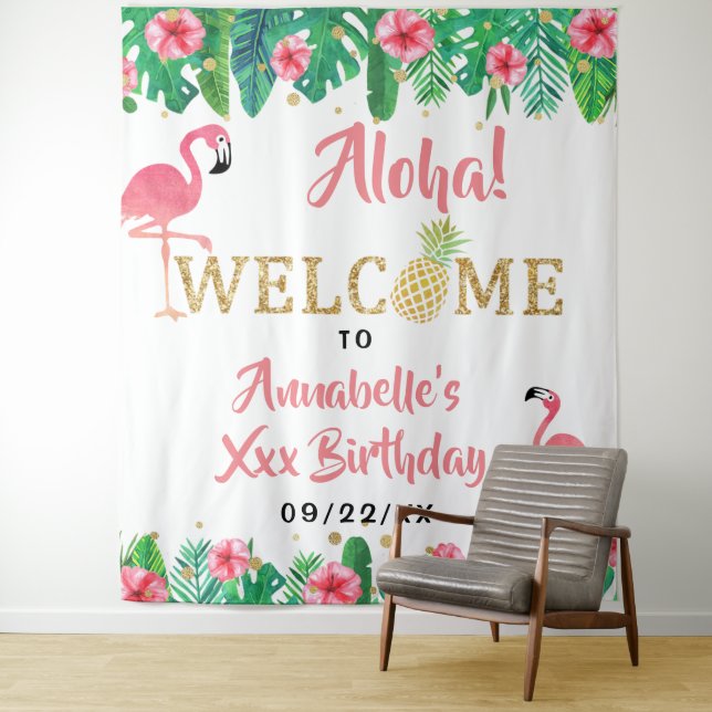 Tropical Summer Beach Luau Girls Geburtstag Wandteppich (Beispiel)