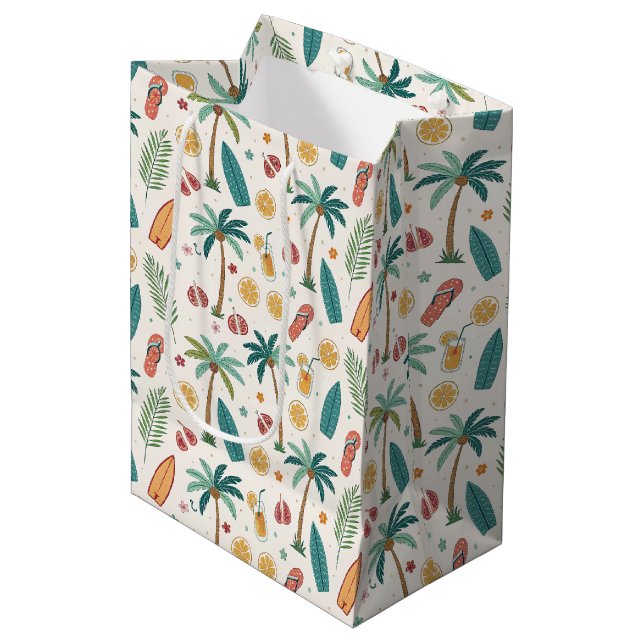 Tropical Summer Beach Pattern (1) Mittlere Geschenktüte (Vorderseite Schrägansicht)