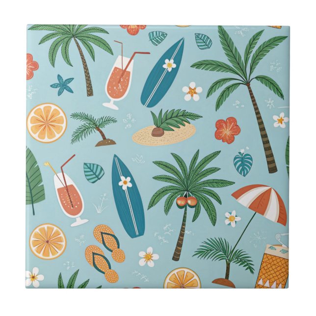 Tropical Summer Beach Pattern (2) Fliese (Vorderseite)