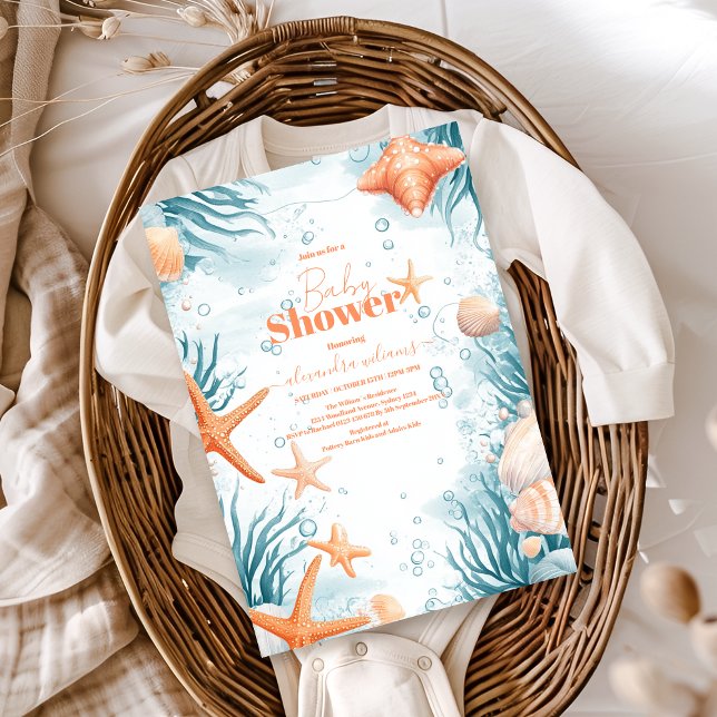 Tropical Summer Beach Starfish Babydusche Einladung (Von Creator hochgeladen)