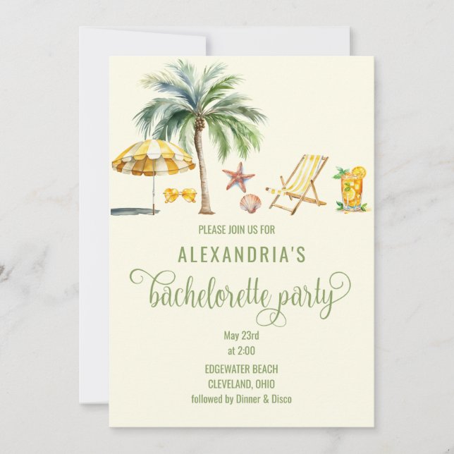 Tropical Summer Beach Theme Junggeselinnen-Abschie Einladung (Vorderseite)
