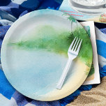 Tropical Summer Beach Watercolor Ocean Bay Pappteller<br><div class="desc">Papier-Teller mit tropischer Sommerstrand-Szene - ideal für einen Sommer Babydusche,  Luau-Party,  Pool-Party etc. Das Aquarelldesign besticht durch eine traumhafte Strandlandschaft in einer ruhigen Bucht. Bitte stöbern Sie in meinem Baby an Bord der Babydusche,  um die Dinge zu koordinieren.</div>