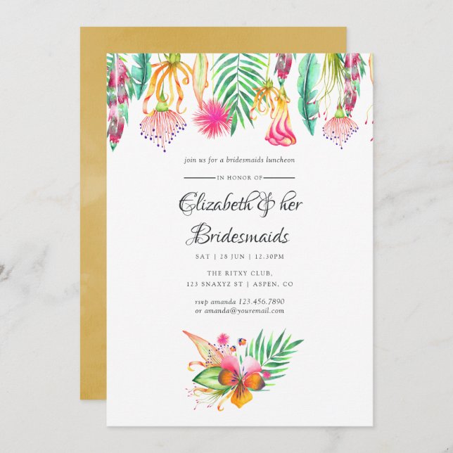Tropical Summer Beach Wedding Bridesmaids Luncheon Einladung (Vorne/Hinten)