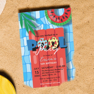 Tropical Summer Birthday Celebration Pool Party Einladung