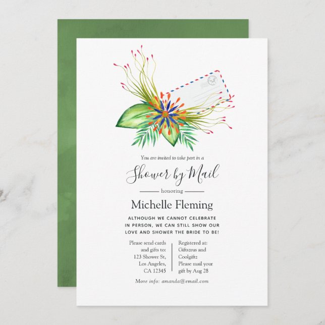 Tropical Summer Bridal oder Baby Showroom per Mail Einladung (Vorne/Hinten)