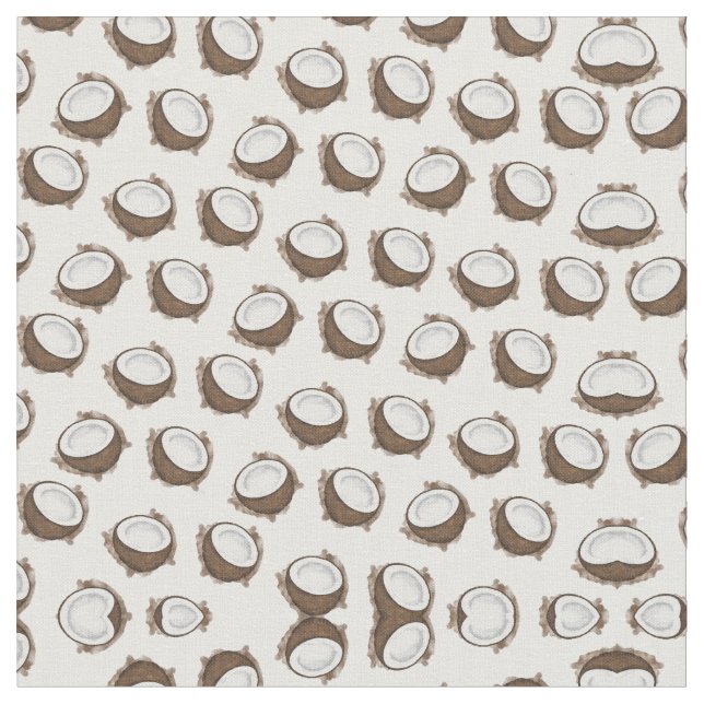 Tropical Summer Brown White Coconut Frucht Muster Stoff (Nahaufnahme)