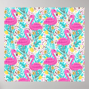 Tropical Summer Flamingo: Helle Muster Elemente Poster