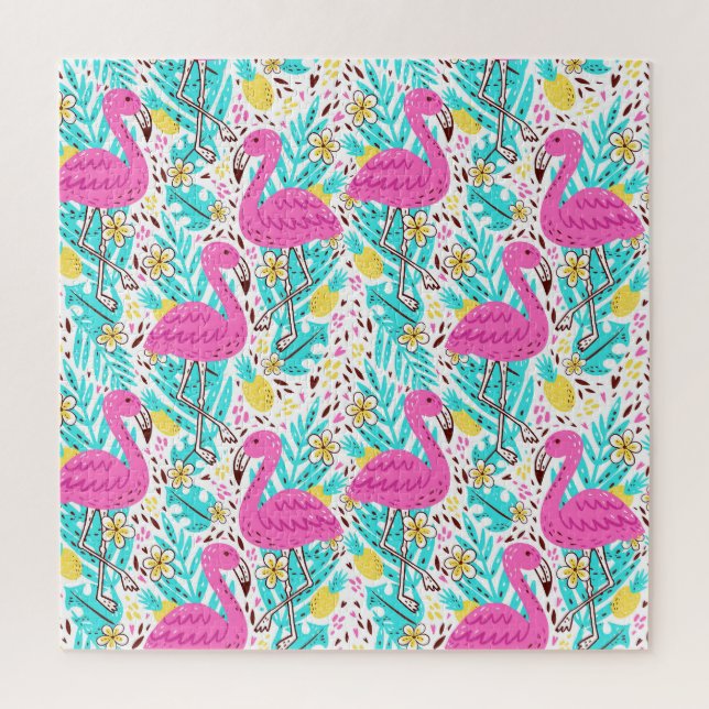 Tropical Summer Flamingo: Helle Muster Elemente Puzzle (Vertikal)