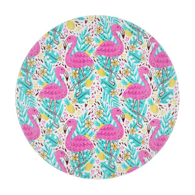 Tropical Summer Flamingo: Helle Muster Elemente Schneidebrett (Vorderseite)