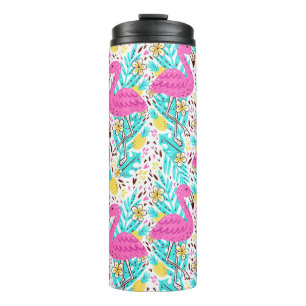Tropical Summer Flamingo: Helle Muster Elemente Thermosbecher
