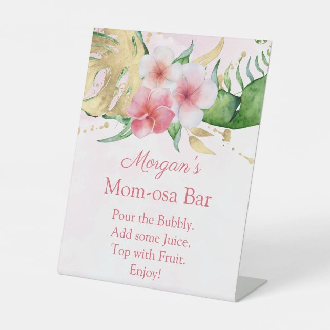 Tropical Summer Floral Baby Dusche Momosa Bar Sign Sockelschild (Vorderseite)