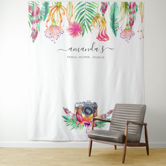 Tropical Summer Floral Brautparty Foto Stand Wandteppich (Beispiel)