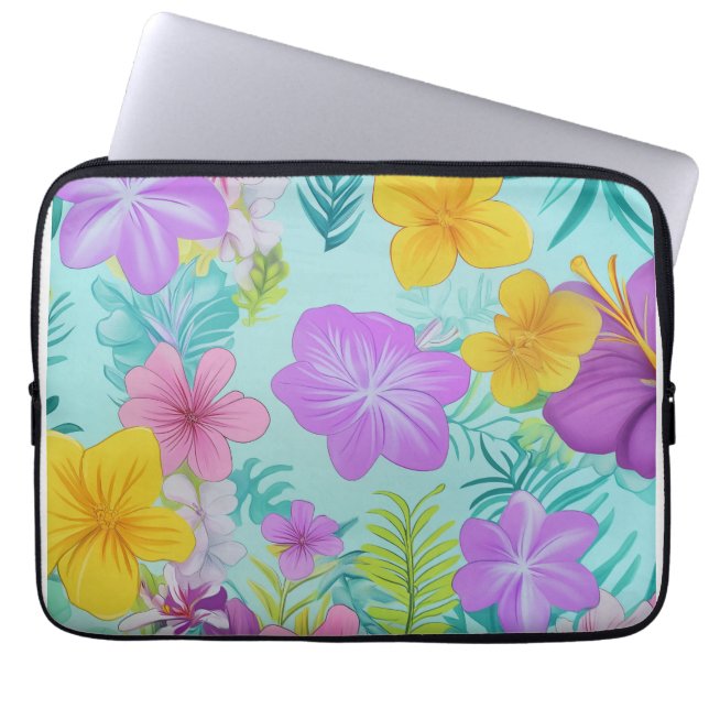 Tropical Summer Floral Pattern - Bright Hibiscus  Laptopschutzhülle (Vorderseite)