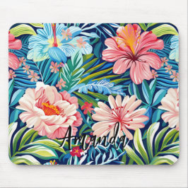 Tropical Summer Flowers Pattern Pretty Floral Mousepad