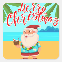 Tropical Summer Frohe Weihnachtsstrand Weihnachtsm Quadratischer Aufkleber