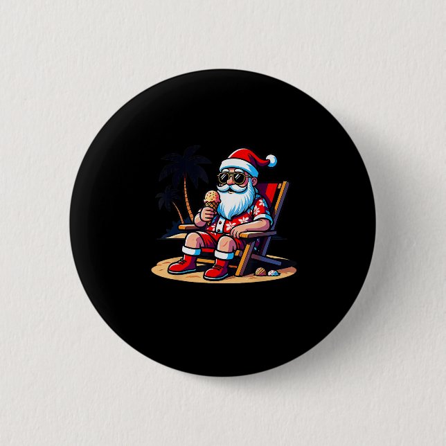 Tropical Summer Funny Hawaiian Santa Claus Christm Button (Vorderseite)