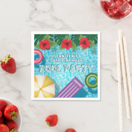 Tropical Summer Hibiscus Swimming Pool Birthday Serviette