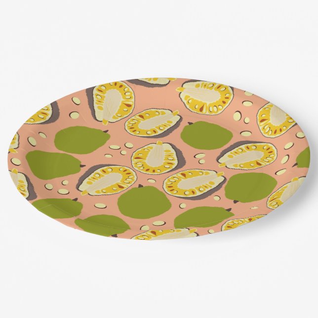 Tropical Summer Jackfruits Pattern - Exotic Frucht Pappteller (Schrägansicht)