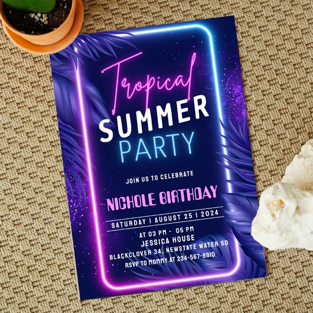 Tropical Summer Night Einladungs-Party Einladung (Zazzle Night Glow Birthday Invitation Party)