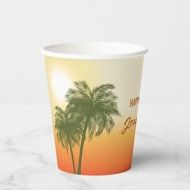 Tropical Summer Orange Sunset Sky Birthday Pappbecher (Vorderseite)