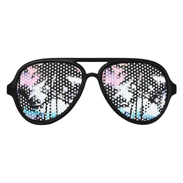 Tropical Summer Palm Trees Pink Blue Sunset Sky Partybrille (Vorderseite)