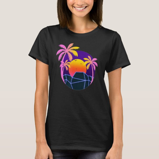 Tropical Summer Palm Trees Sunset Beach 90er Art V T-Shirt (Vorderseite)