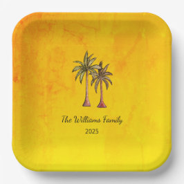 Tropical Summer Palm Trees Swim Pool Party Gold Pappteller
