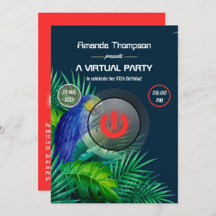 Tropical Summer Parrot Virtual Birthday Party Einladung