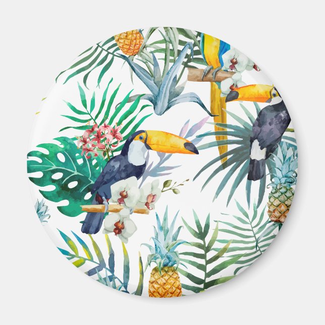Tropical summer Pineapple Parrot Bird watercolor Magnet (Vorne)