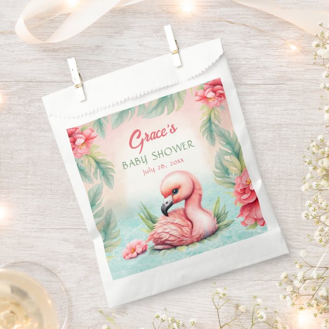 Tropical Summer Pink Flamingo Girl Babydusche Geschenktütchen (Ausgeschnitten)