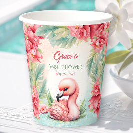 Tropical Summer Pink Flamingo Girl Babydusche Pappbecher