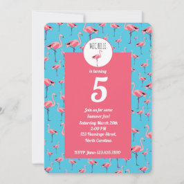 Tropical Summer Pink Flamingo Girly 5. Geburtstag Einladung