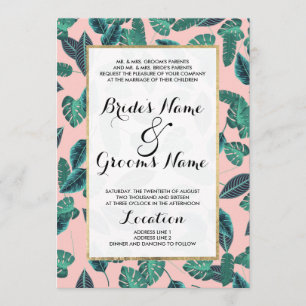 Tropical Summer Pink Green Blätter Sunset Pattern Einladung