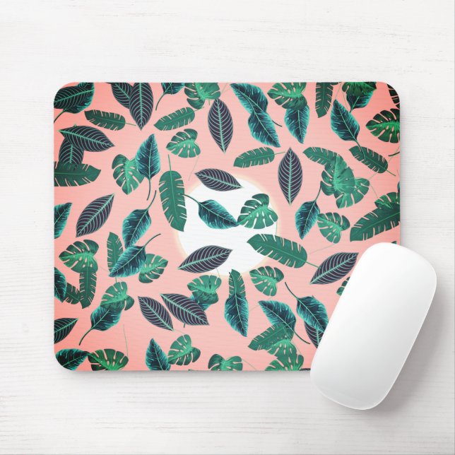Tropical Summer Pink Green Blätter Sunset Pattern Mousepad (Mit Mouse)