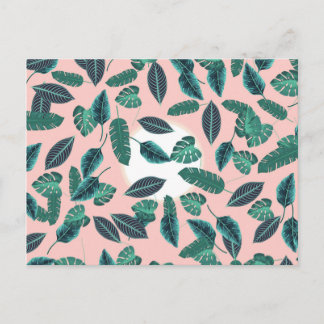 Tropical Summer Pink Green Blätter Sunset Pattern Postkarte
